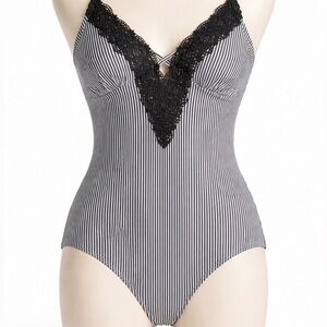 Cupshe Black White Striped One Piece Bathing suit Size XL